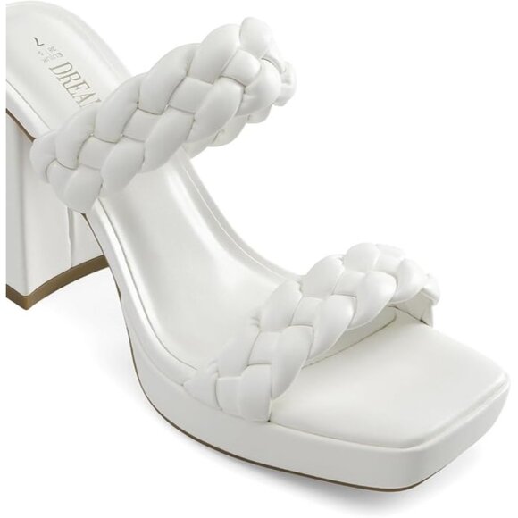 DREAM PAIRS Braided Two Straps Chunky High Heel Sandals Platform Open Square Toe - Picture 3 of 6